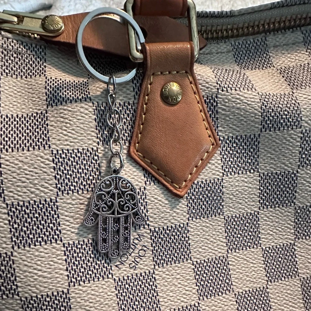 Hamsa hand keychain bag charm silver intricate metal dangling
